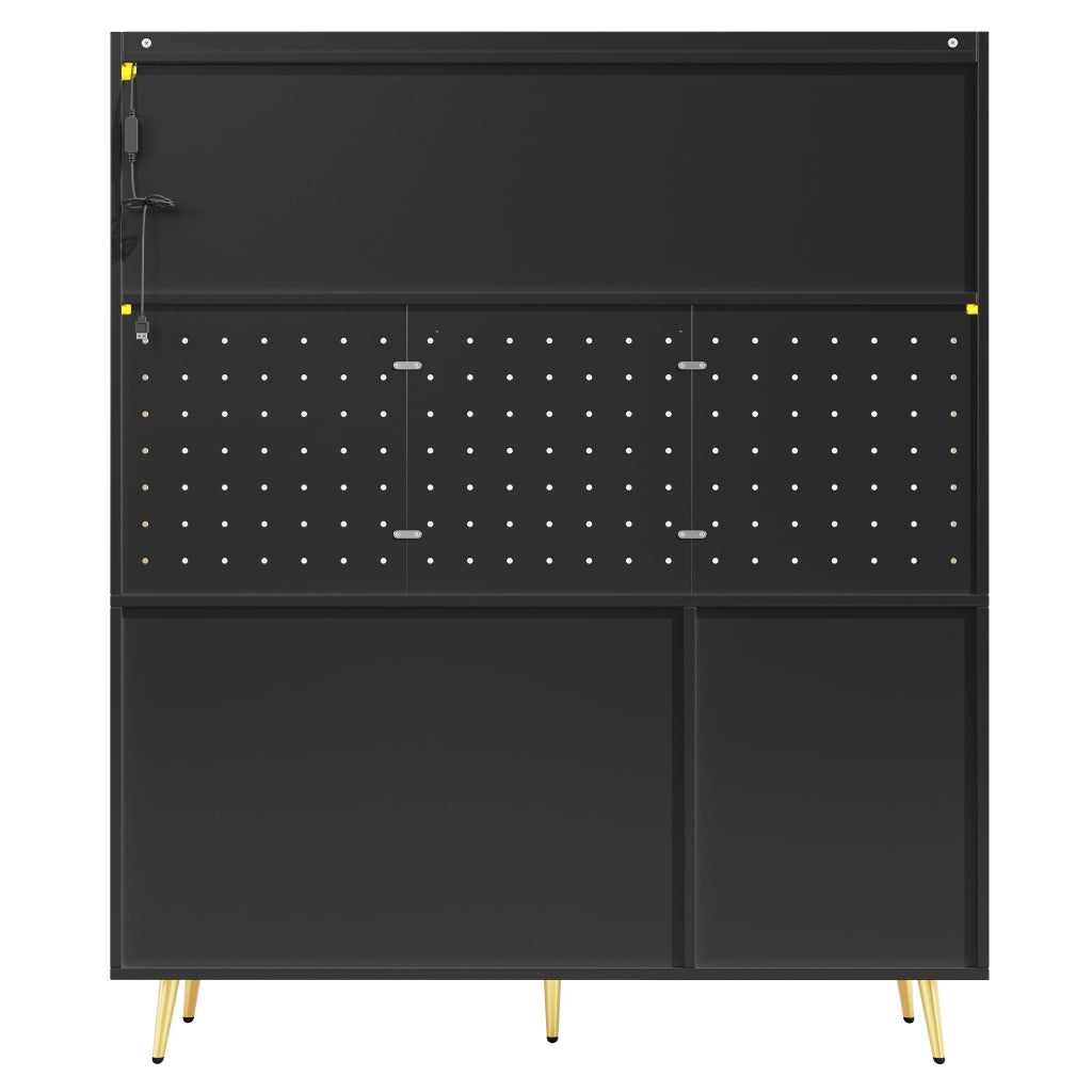 Credenza con LED e grande capacità contenitiva in MDF nero per cucina e soggiorno 145 × 39 × 171 cm