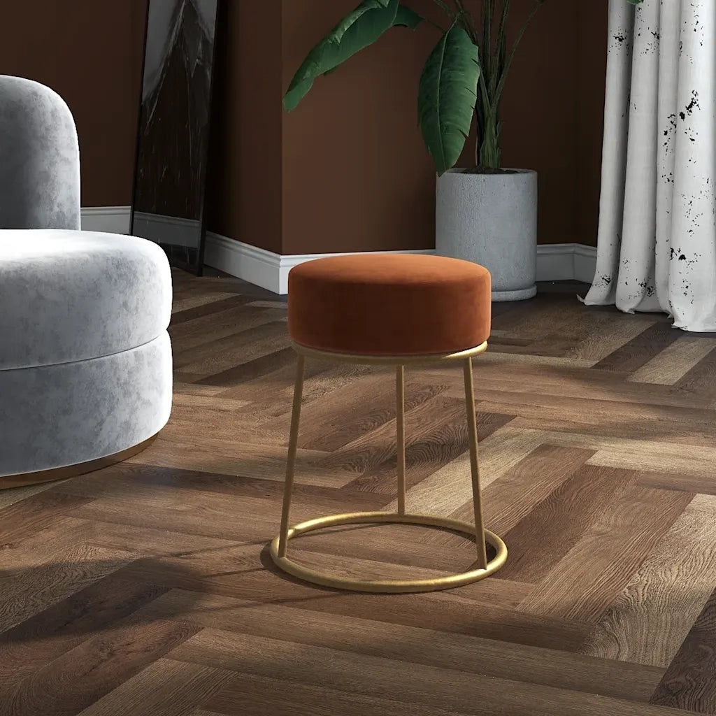 Sgabello Rotondo Marrone in Velluto 340259