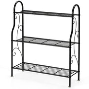 Supporto per piante a 3 livelli 72 x 25 x 85 cm Classico ed elegante organizer multifunzionale in metallo nero 20_0019498