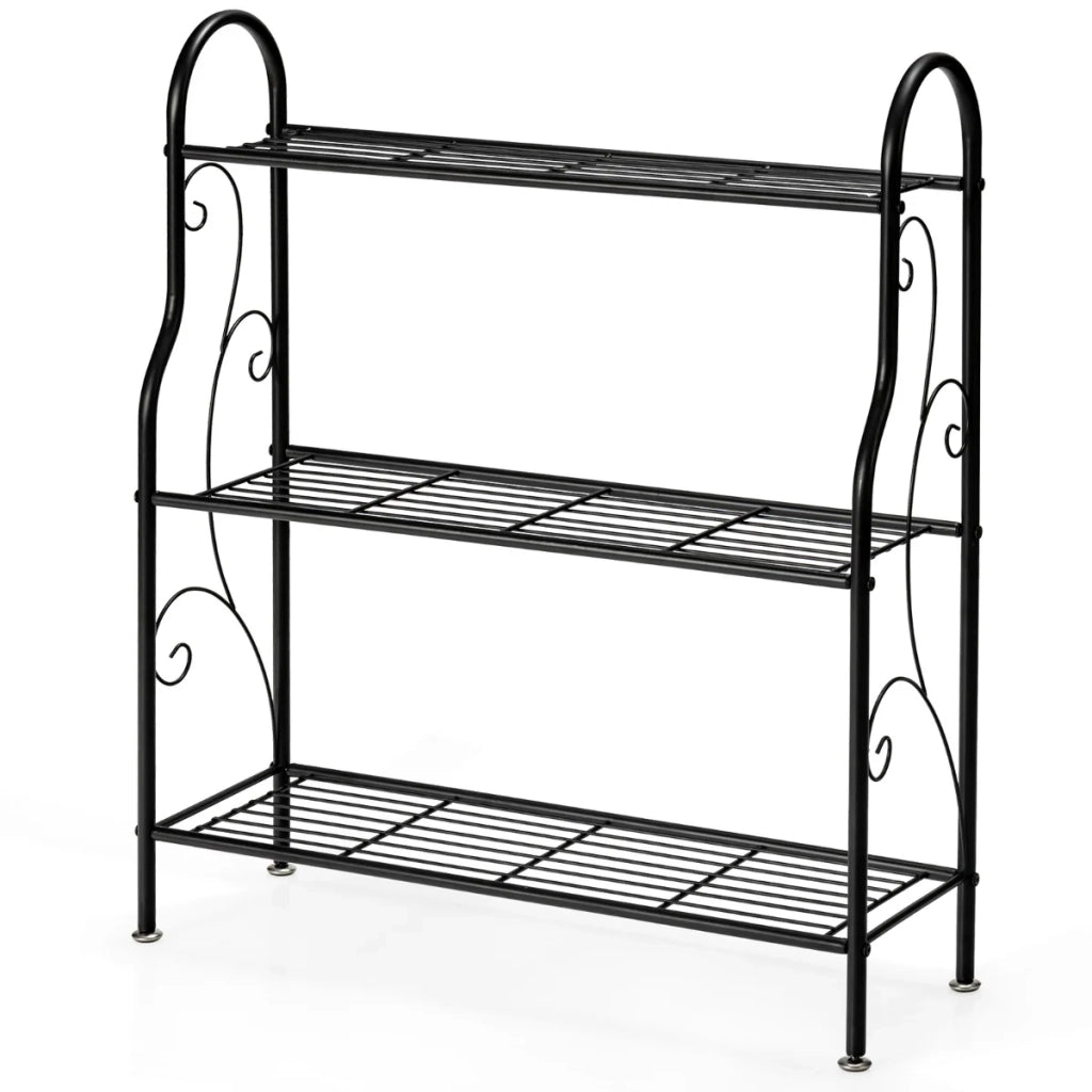 Supporto per piante a 3 livelli 72 x 25 x 85 cm Classico ed elegante organizer multifunzionale in metallo nero 20_0019498