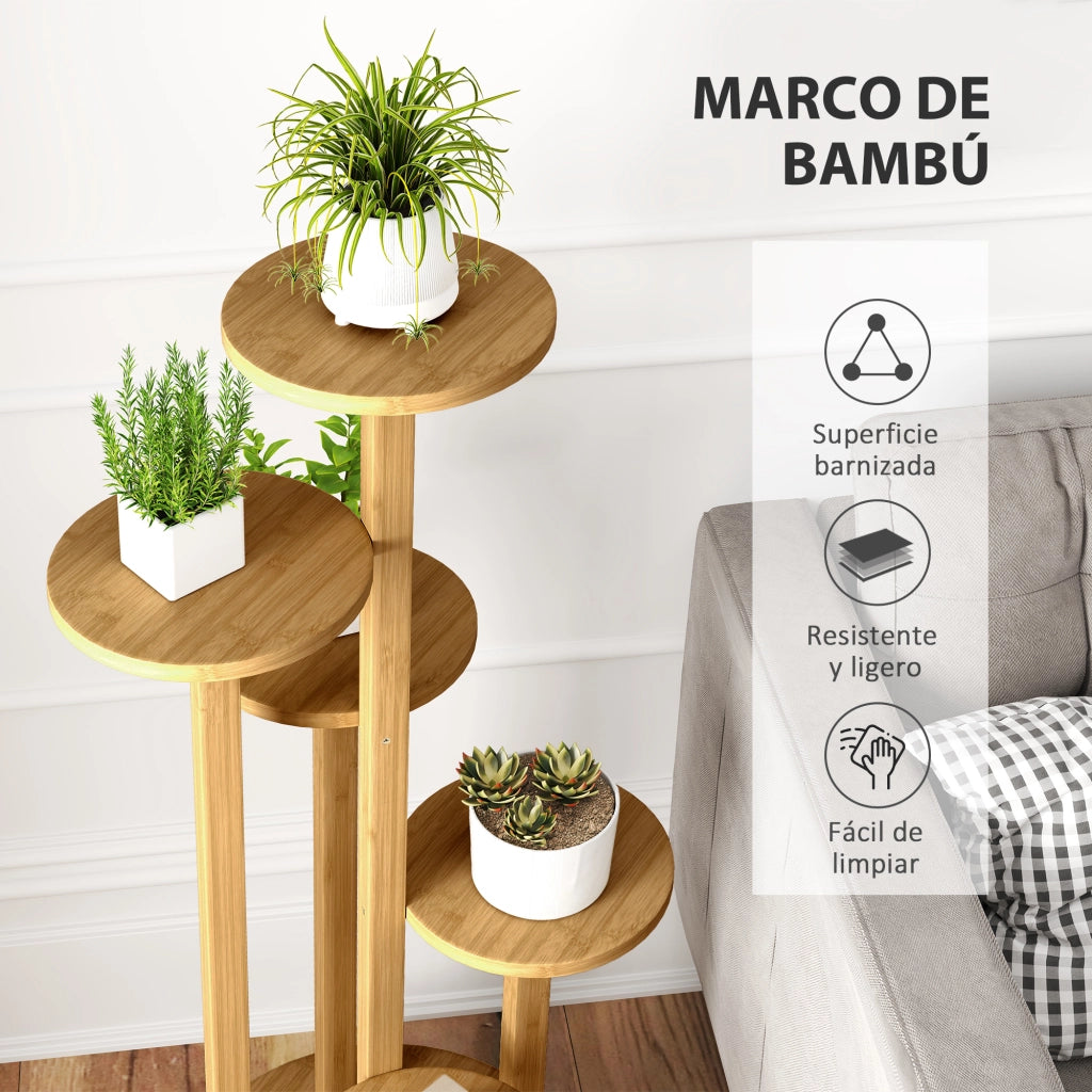 Tavolo per piante in bamb¨´ con ruote 5 livelli ¨C zephmum ¨C 33x33x90 cm