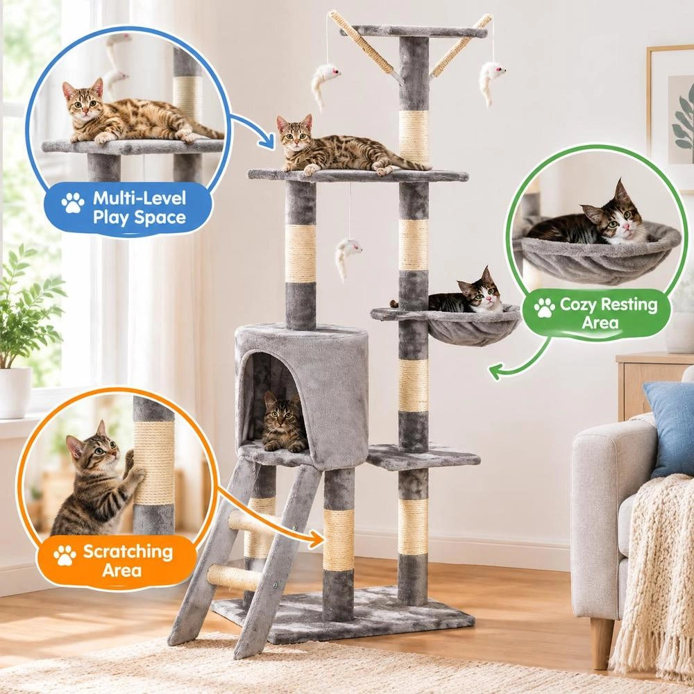 Cat Scratching Post With Sisal Posts, 138 Cm, Grey