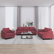 Set di Divani 3 pz con Cuscini Rosso Vino in Tessuto