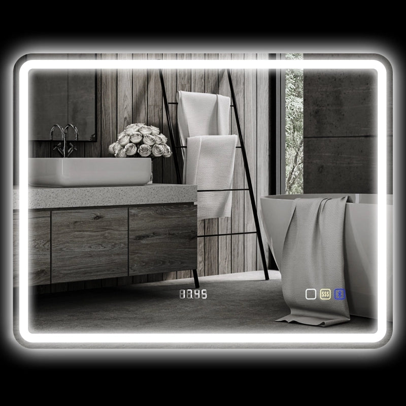 SPECCHIO LED 70x90 cm Silver con Bluetooth, orologio e antiappannamento