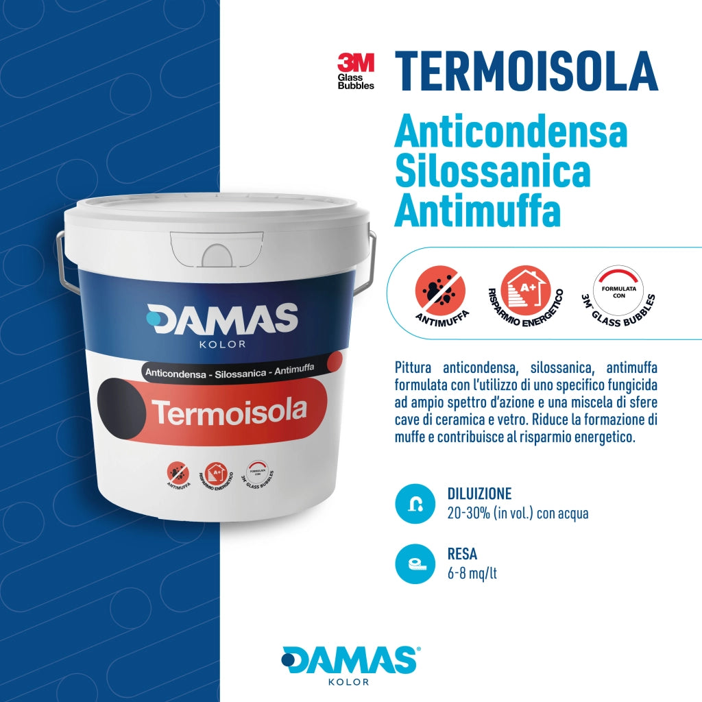 Damas pittura termoisolante silossanica antimuﬀa termoisola interni esterni *** formato 10 lt, confezione 1