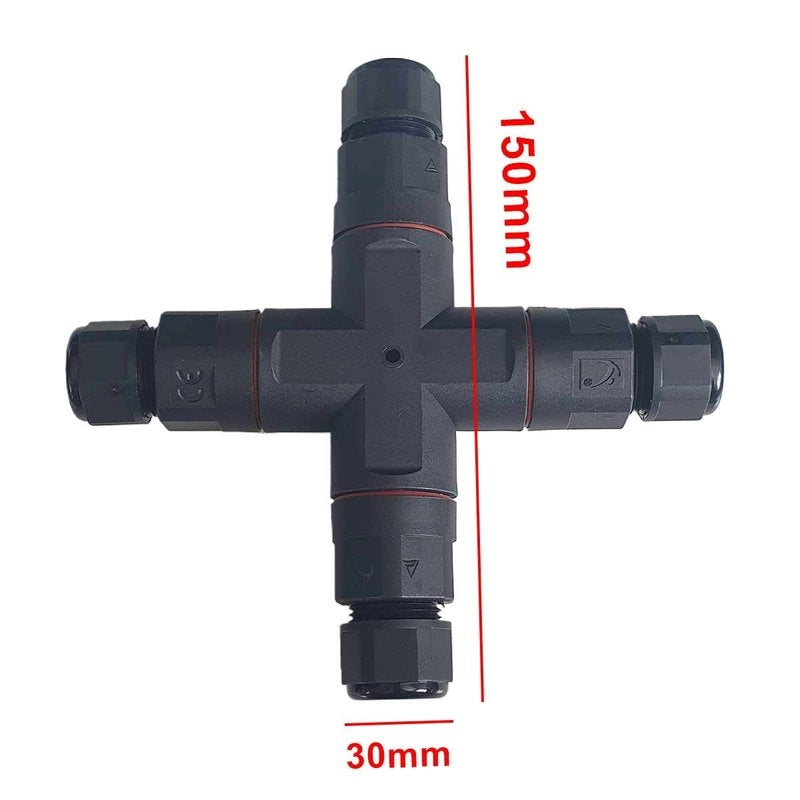 2 Connettori Giunta X IP68 Senza Viti 3 Posti per Cavo Elettrico 6 12mm 150x30mm