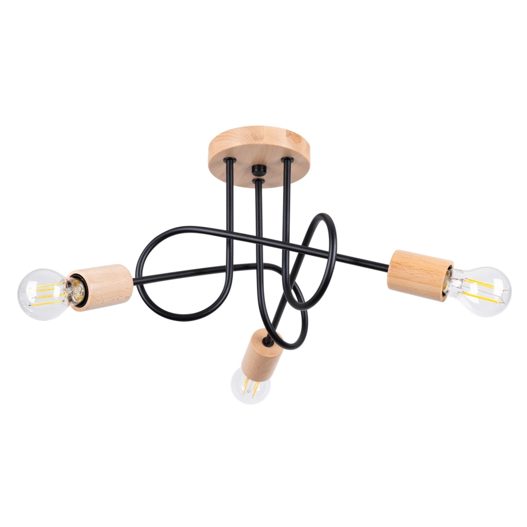 Plafoniera loft anello BRAZZA Pure Lume nera legno 3xE27