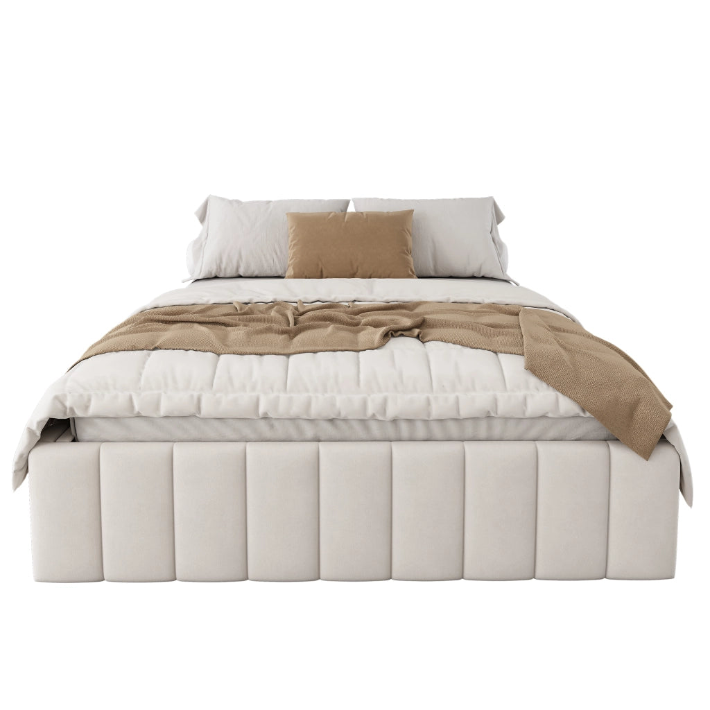 letto imbottito velluto beige 140 x 200 cm