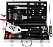 Accessori da barbecue completo da 25 pezzi in valigetta di stoccaggio in alluminio - attrezzi in acciaio inox per grigliare