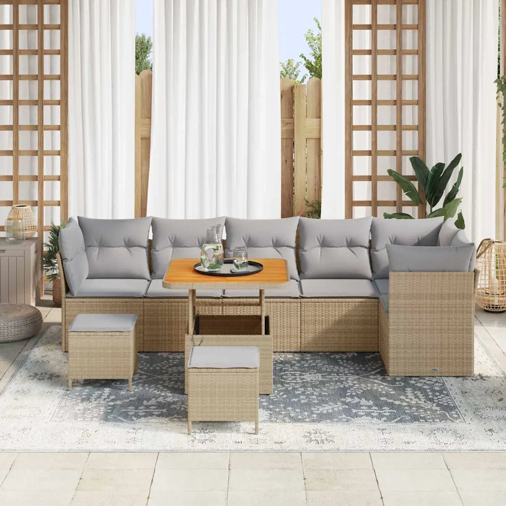Set Divano da Giardino con cuscino 9 pcs beige e grigio chiaro 3363452