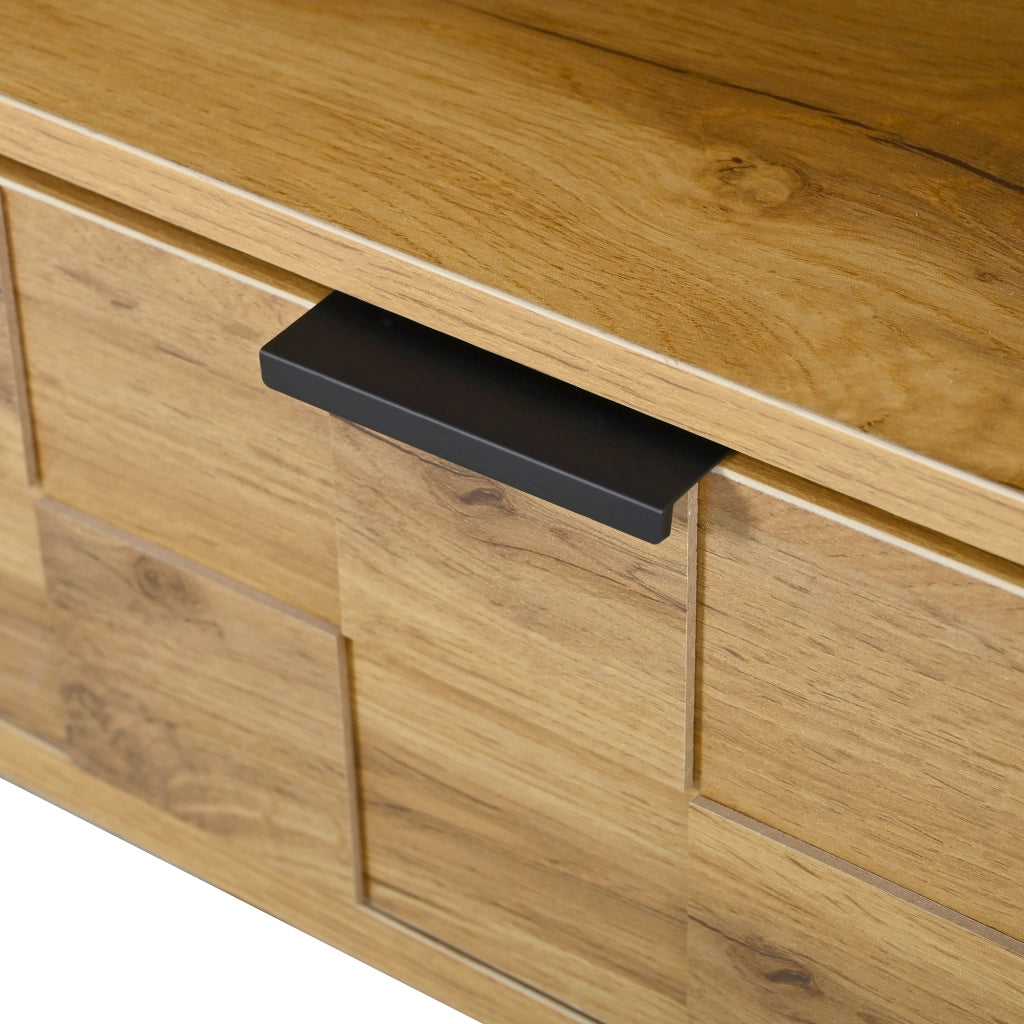 Mobile porta TV con 2 ante, 2 cassetti e 2 vani aperti, per soggiorno, in truciolare, naturale e nero 160 × 35 × 42,5 cm