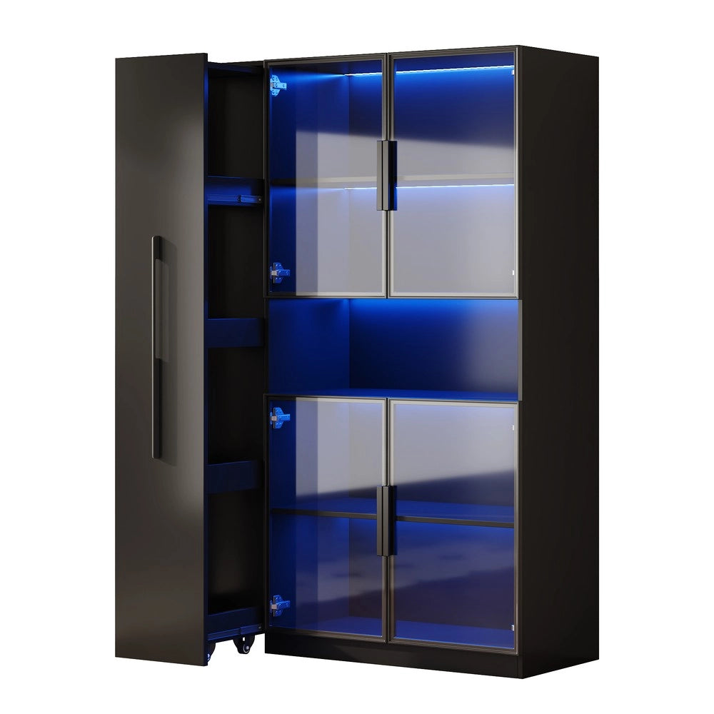 Vetrina con LED ¨C Xylo ¨C Nero, Ripiani Estraibili, Cassetti, 110x35x160