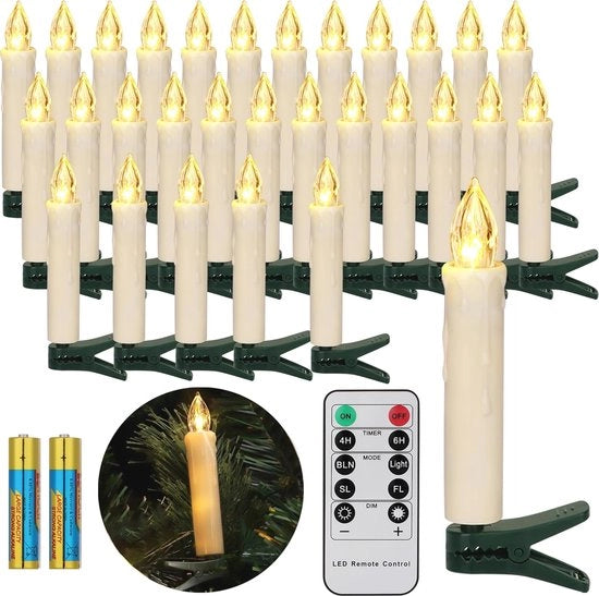Decorazione di Natale LED con Timer e Controllo a Distanza Flikkerante e Dimmerabile, Luce Warm White, Esterno, Impermeabile, 30 Batterie, Luce di Natale Decorativa