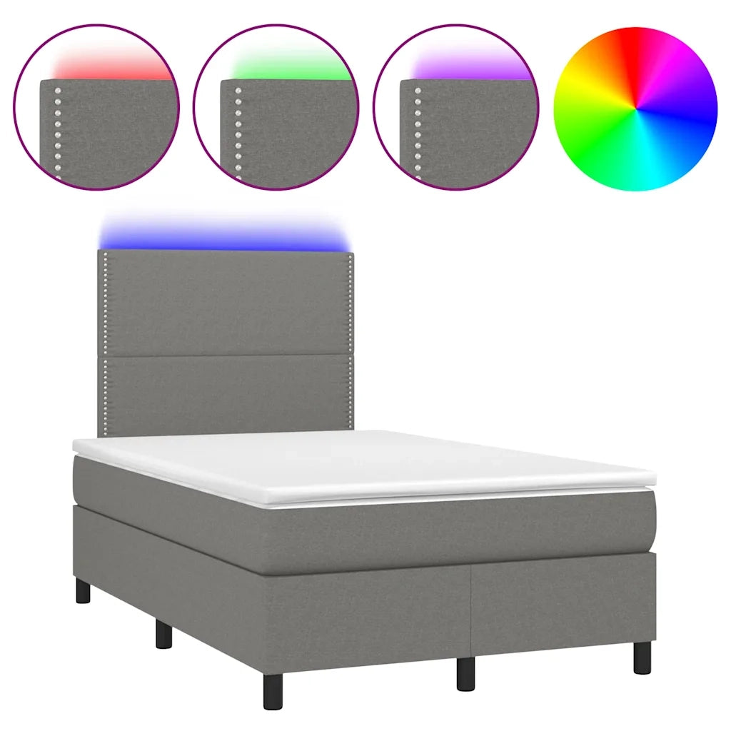 Letto a Molle Materasso e LED Grigio Scuro 120x190cm in Tessuto