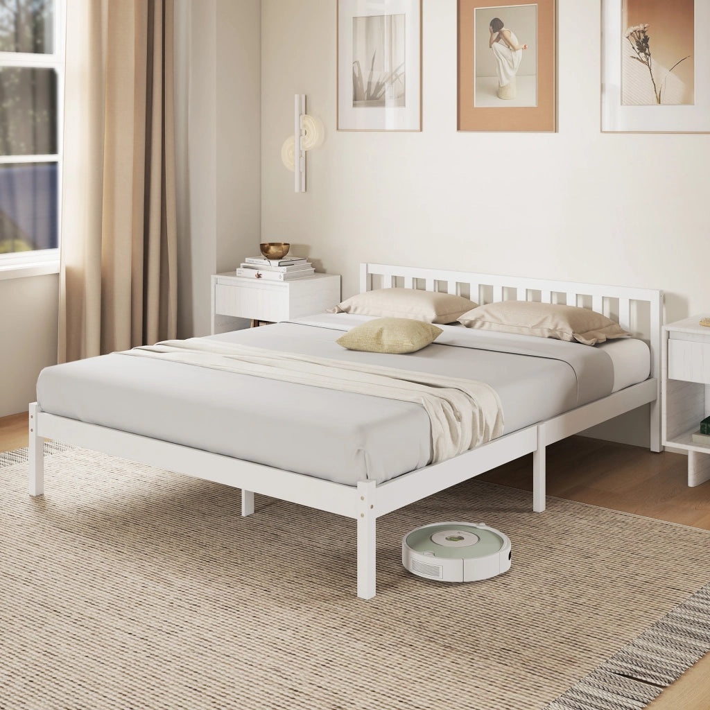 Letto in legno massello con testiera e rete a doghe 160x200 ¨C zephmum ¨C bianco