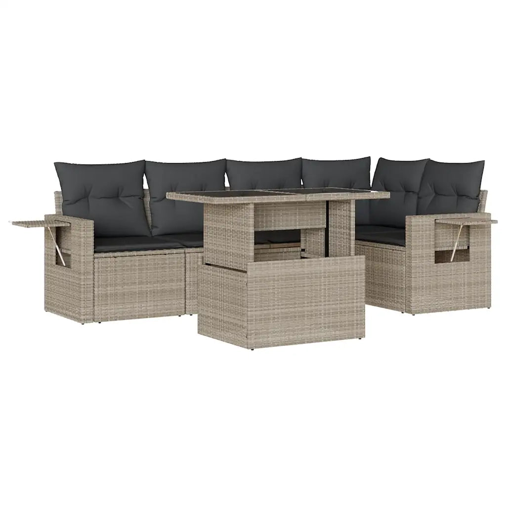 Set Divano da Giardino 6pz con Cuscini Grigio Chiaro Polyrattan 3267892