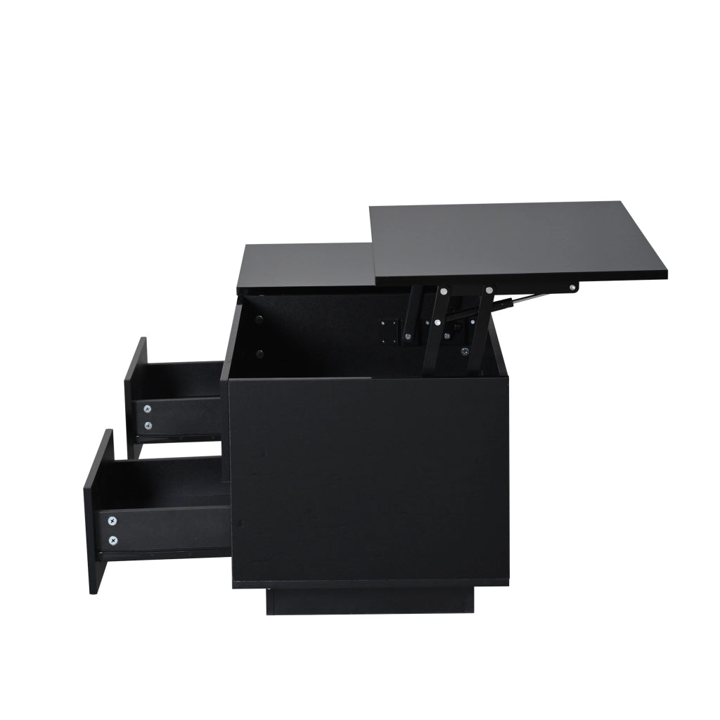 Tavolino da Salotto Sollevabile 100x45x43 cm Nero Lucido con LED e 2 Cassetti