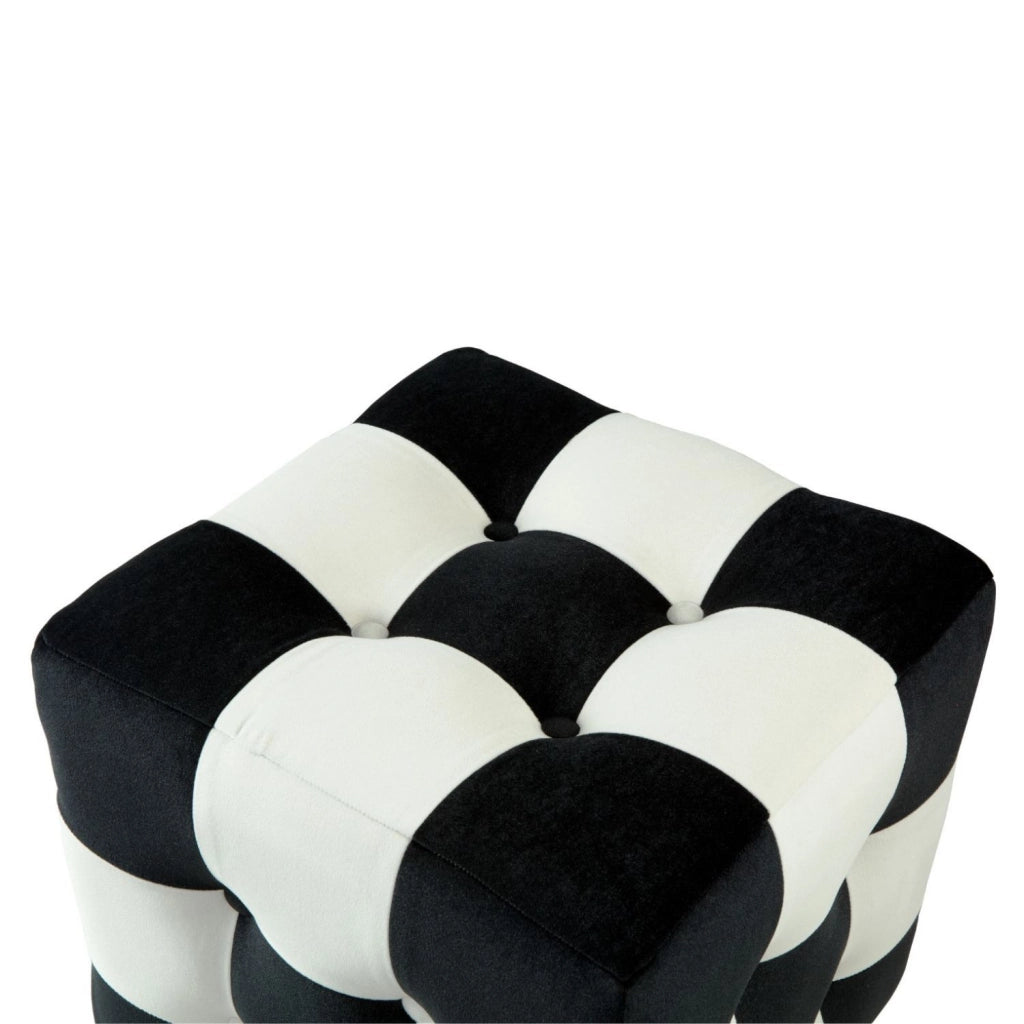 Pouf in velluto "Patchwork" - 42 x 42 x 42 cm - Nero / Bianco