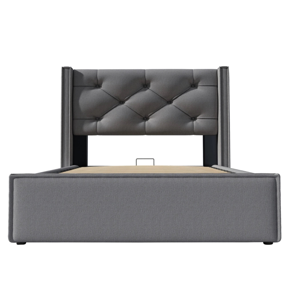 Letto singolo imbottito con contenitore 90x200 cm; grigio