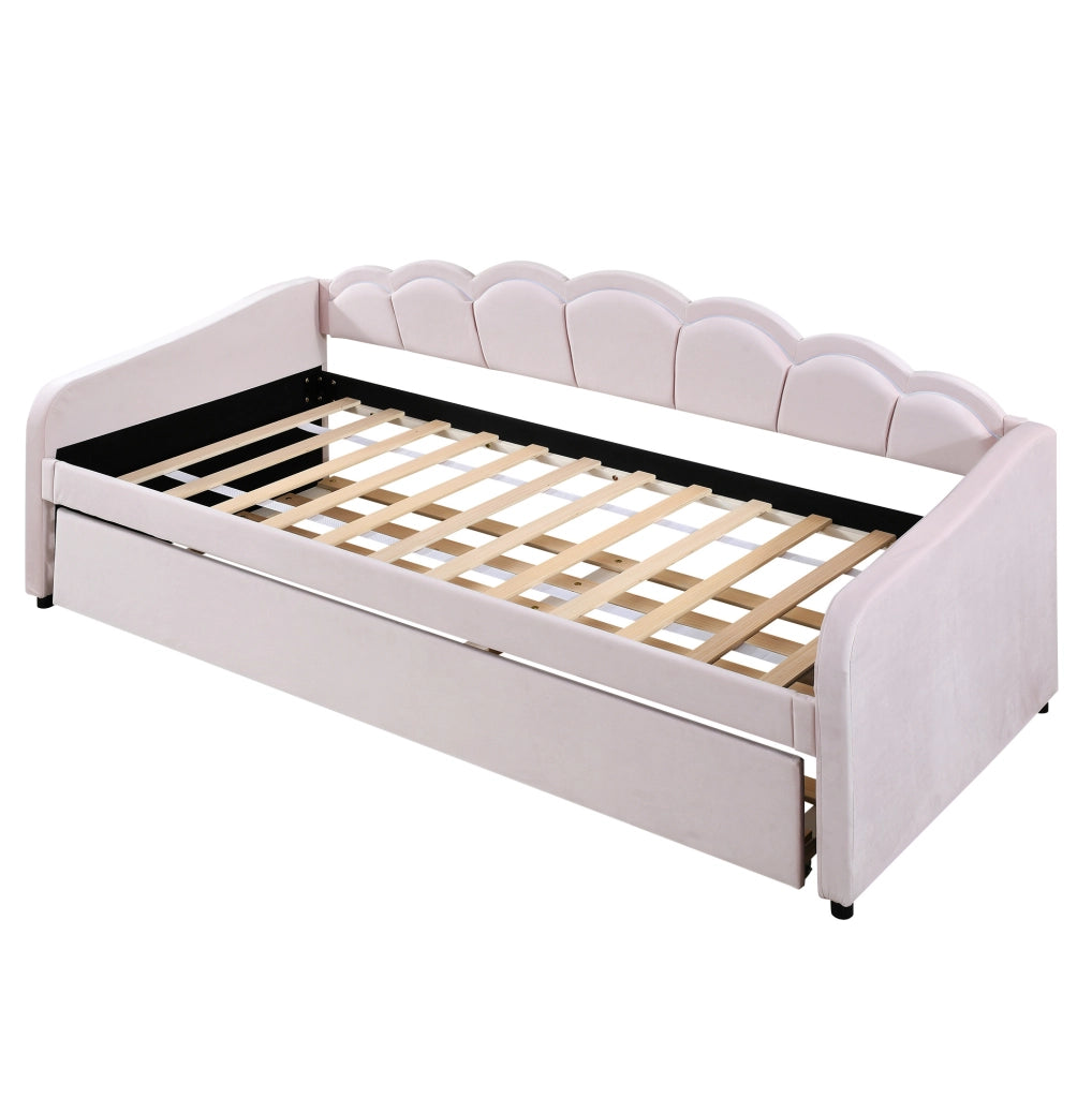 Divano letto 90x200 cm estraibile; LED; velluto; rosa (Senza materasso)