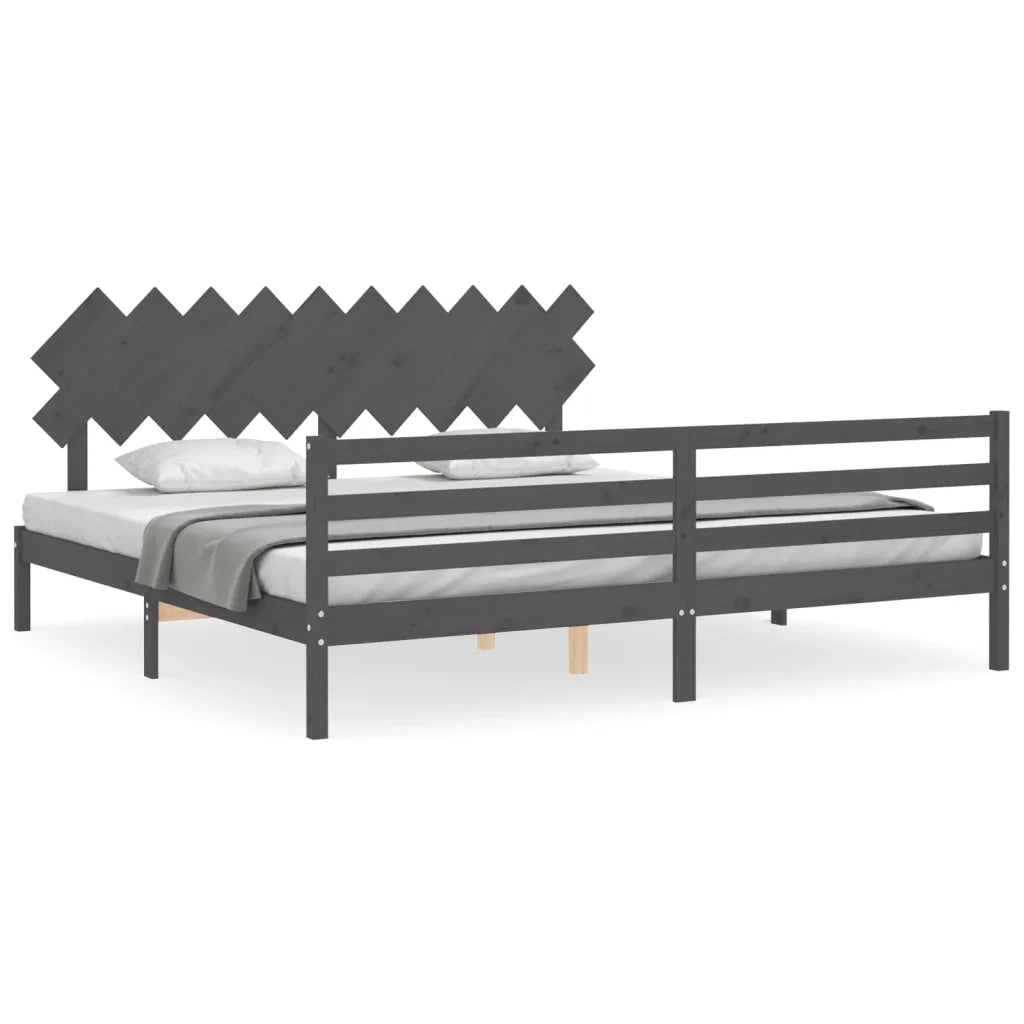 Giroletto con Testiera Grigio 200x200 cm in Legno Massello 3195308