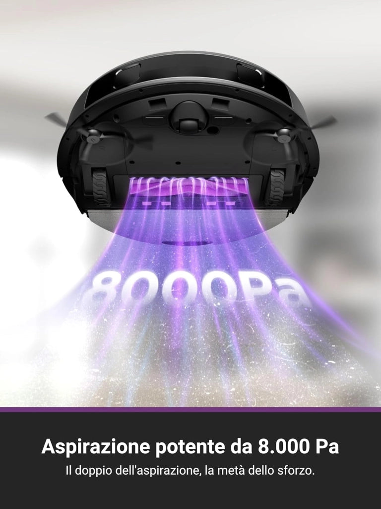 E20 Plus Robot Aspirapolvere con Stazione senza Sacchetto, 8.000 Pa, Svuotamento Automatico, Batteria 180 min, DuoDetect AI 3D Evitamento Ostacoli, per Tappeti e Peli di Animali Domestici