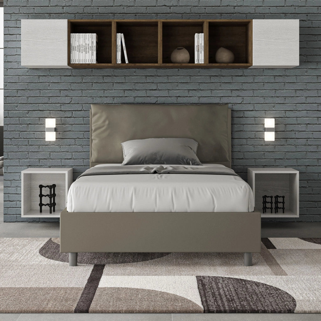 Letto 1 Piazza E Mezzo 120x190 cm Senza Rete Imbottito in Similpelle Antea Large Cappuccino
