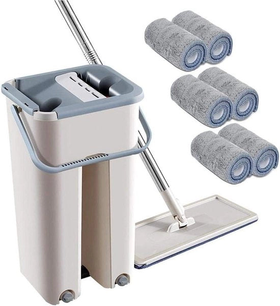 Set di pulizia microfibra piana - manico telescopico e secchio - aspirapolvere rotativo per uso domestico - attrezzatura per la pulizia