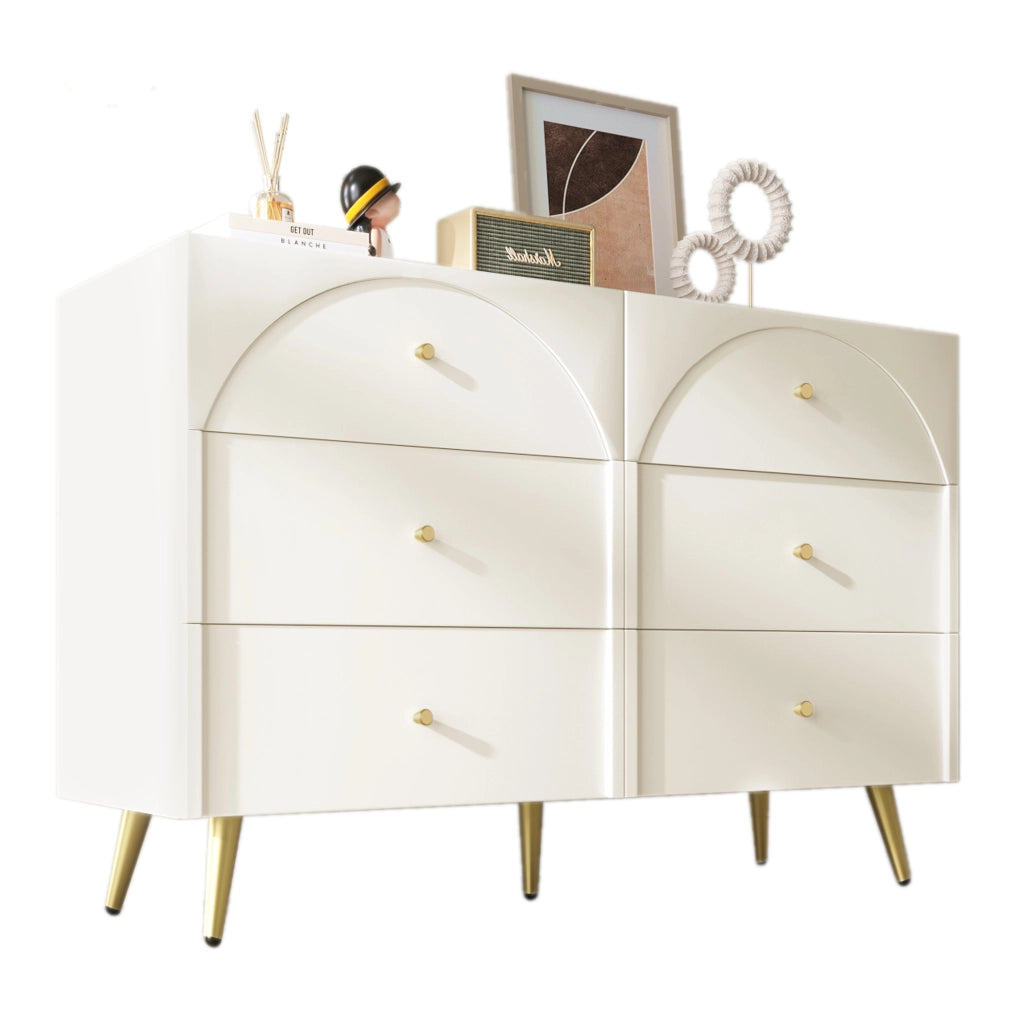 OKWISH Comò con 6 Cassetti e Piede Centrale Regolabile, per Camera e Soggiorno, in Legno e Metallo, 120 x 40 x 85 cm
