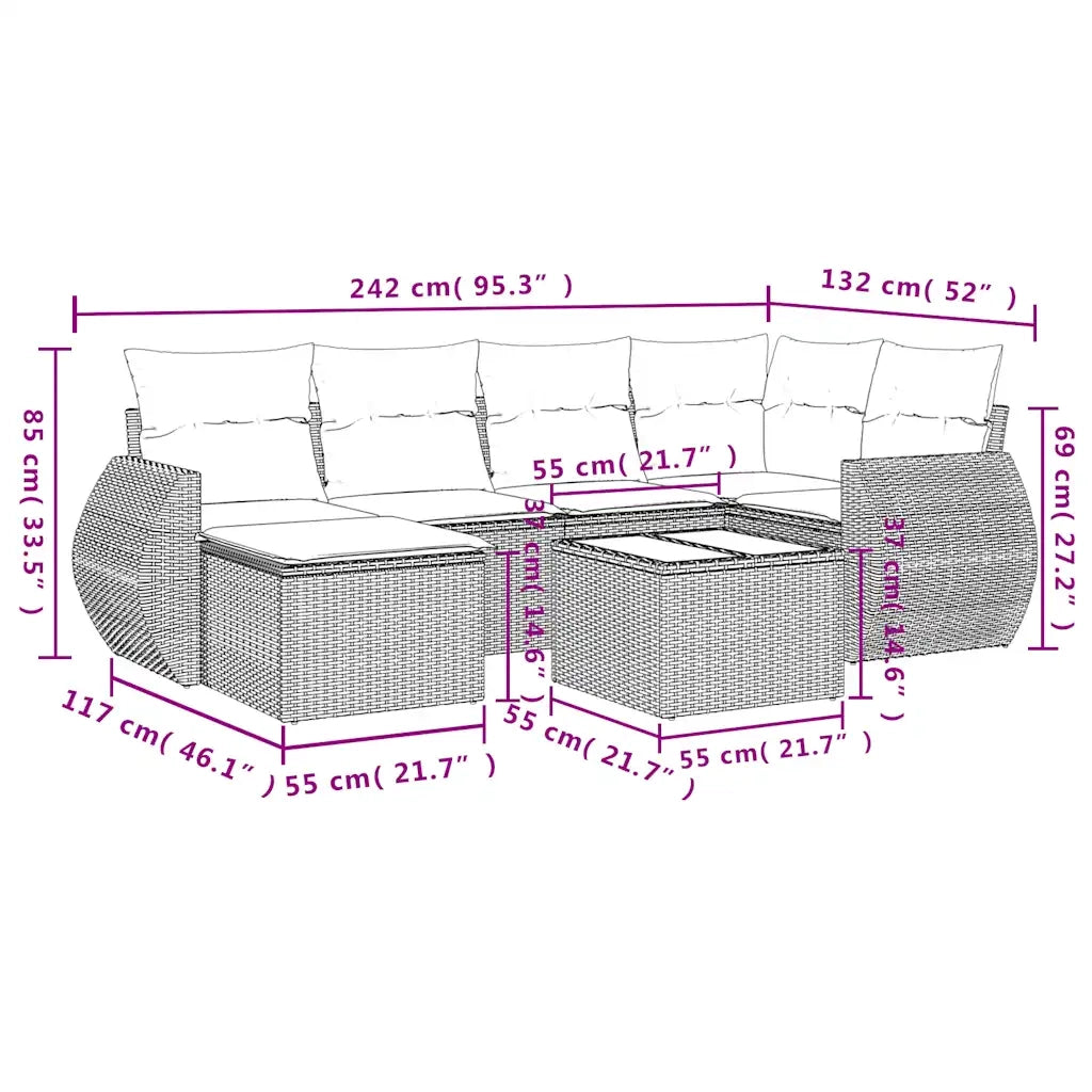 Set Divani da Giardino 7 pz con Cuscini Marrone in Polyrattan 3254010