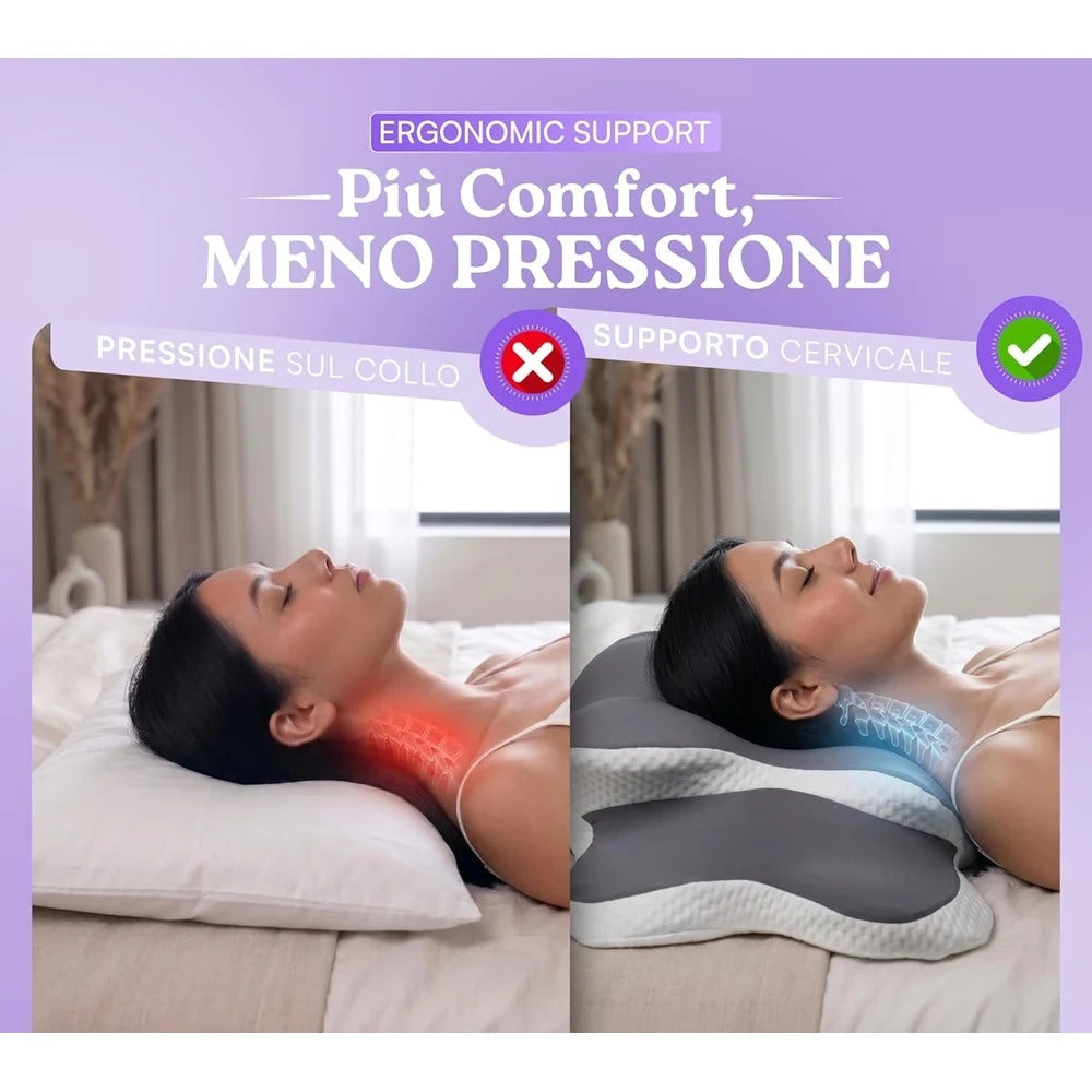 Trade Shop - Cuscino Cervicale Per Dormire Supporto Collo Spalle Design Ortopedico Federa Traspirante -