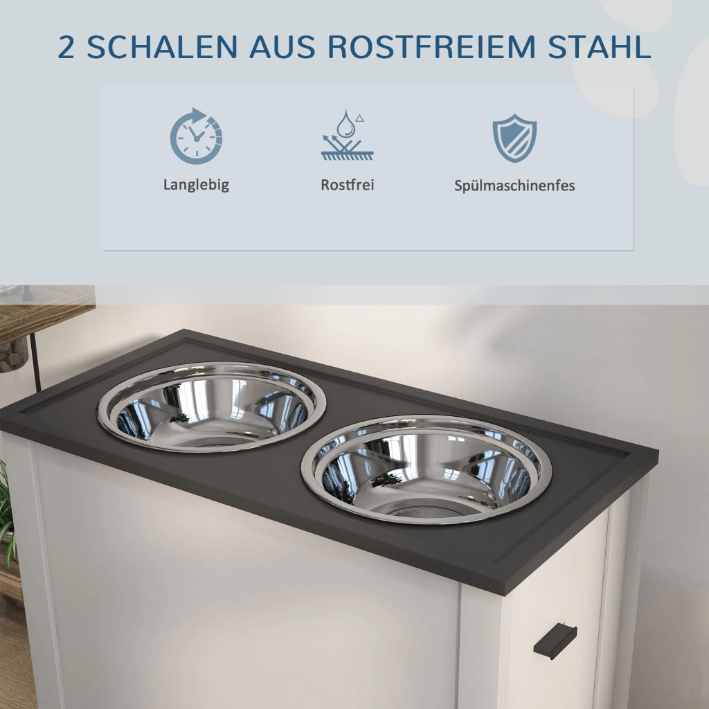 Mangiatoia Mobile per Cani con Cassetto ¨C Zephmum ¨C Bianco Grigio 60x30x42
