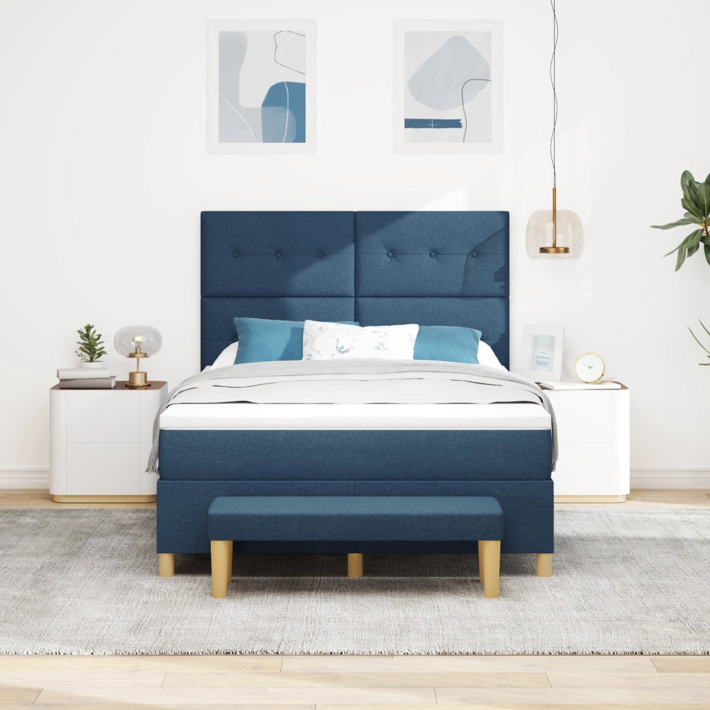 Letto a molle con materasso e panca Blu 160x200 cm Tessuto