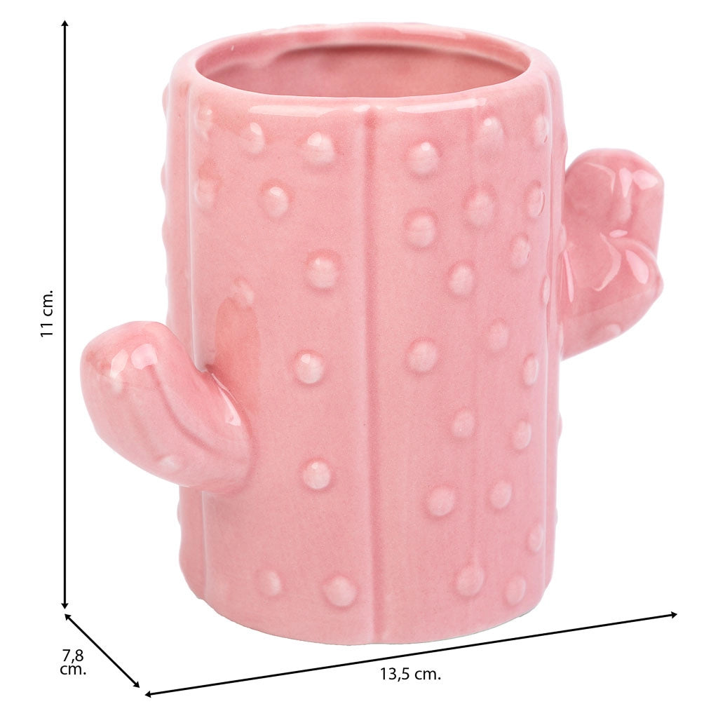 Portapenne cactus in ceramica rosa 13,5x7,8x11h