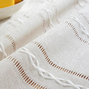Tavolino decorativo bohemien, 140 x 200 cm, tappeto da tavolo a macramé con piumini, asciugamano da tavolo rettangolare di lino, tappeto da tavolo a strisce, mesh, tovaglie da tavola per tavolo da pranzo, tablet (bianco ivory)