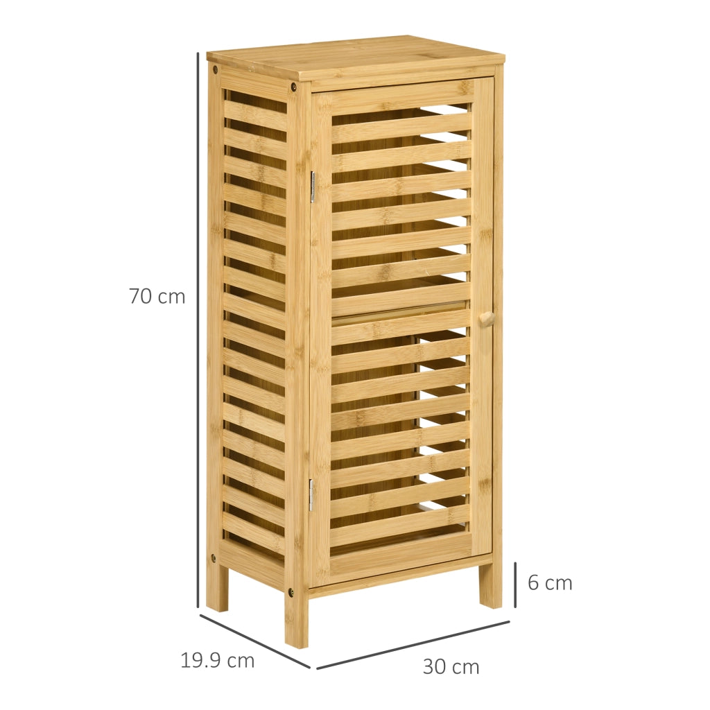 Armadietto da bagno in bambù con 1 anta a lamelle e ripiano regolabile, per bagno, naturale, 30 × 19,9 × 70 cm