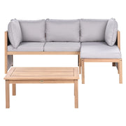 Set divano angolare da giardino grigio in legno di acacia con rivestimento in tessuto,cuscini sfoderabili resistenti ai raggi UV e all'acqua