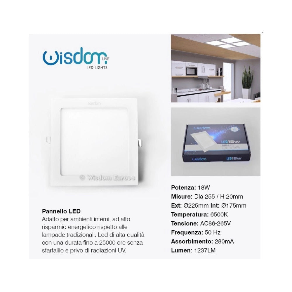 Trade Shop - Pannello A Led Tondo O Quadrato Ad Da Incasso Luce Fredda Calda Neutra Wisdom - -bianco Caldo-18 Watt -quadrato    -
