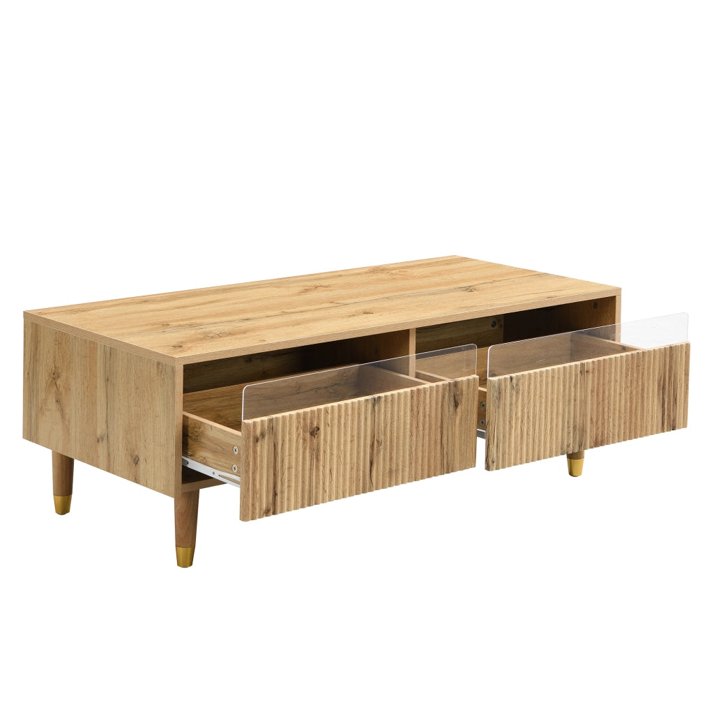 Mobile TV con Couchtisch ¨C MINIMAL ¨C Legno Oro, LED, 4 Ante, 2 Cassetti, Fronte Acrilico