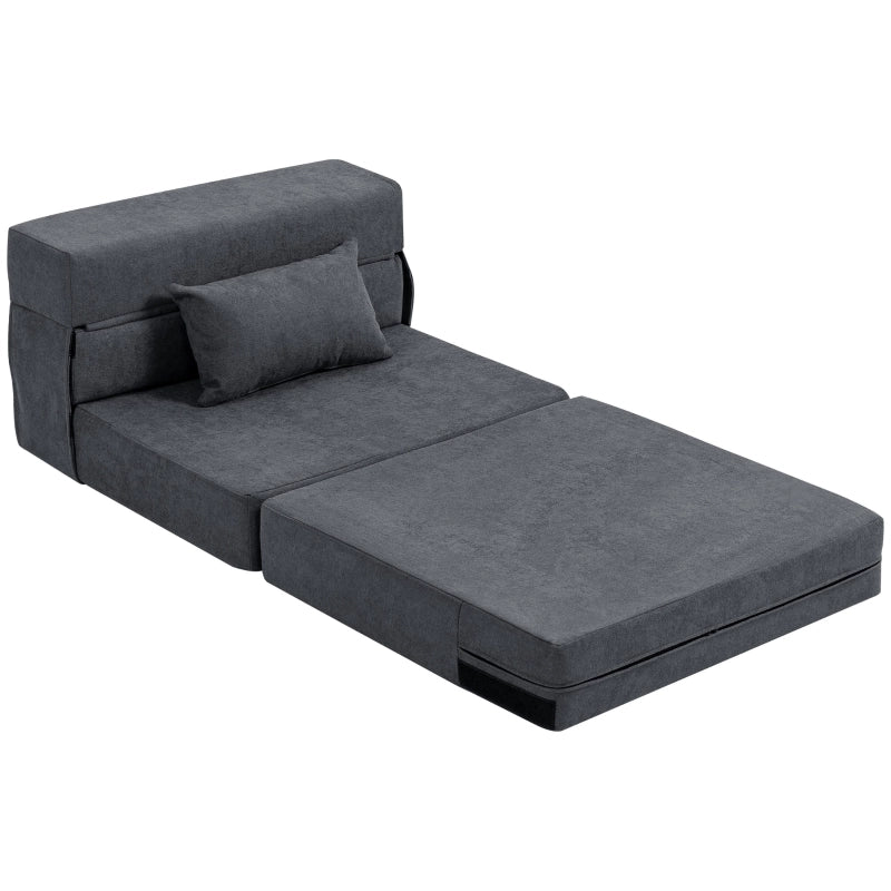 Poltrona letto 3 in 1 pieghevole con cuscino, chaise longue e chaise relax in colore grigio scuro