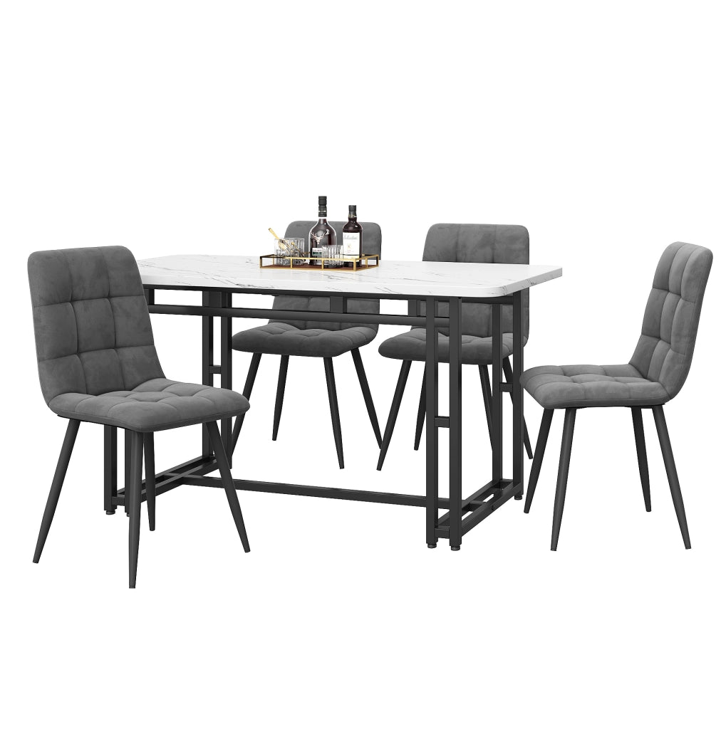 Set tavolo da pranzo 120x70 cm; con 4 sedie; struttura in MDF e velluto; grigio