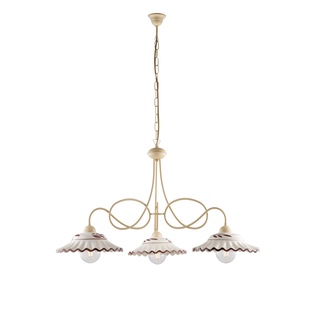 Lampadario Country Chic Bistrot 3 Luci Avorio Con Ceramica Vietrese