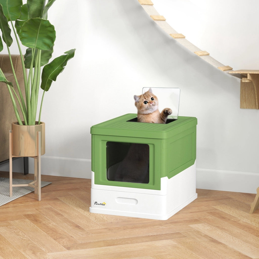 Casetta per Gatti con Entrata e Scala ¨C zephmum ¨C Verde e Bianco 47.5x35.5x36.7 cm