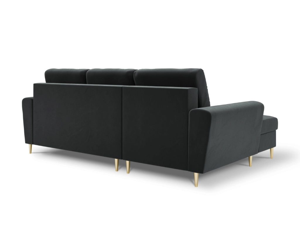 Cosmopolitan Design - Divano convertibile angolare sinistro con contenitore "Kyoto" 4 posti in velluto grigio scuro 