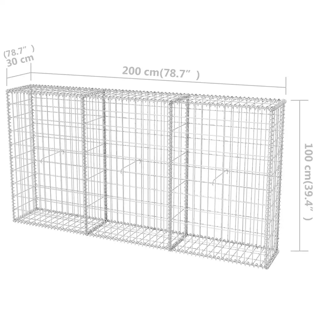 Gabbione in Rete in Acciaio Zincato 200x30x100 cm 142548