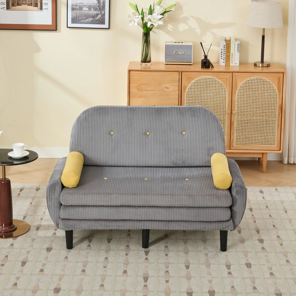 Divano convertibile modulare con schienale regolabile e 2 cuscini, in velluto a coste, grigio 133.5 × 77 × 85 cm