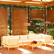 Set Salotto da Giardino 8 pz con Cuscini Crema in Legno di Pino 3097313