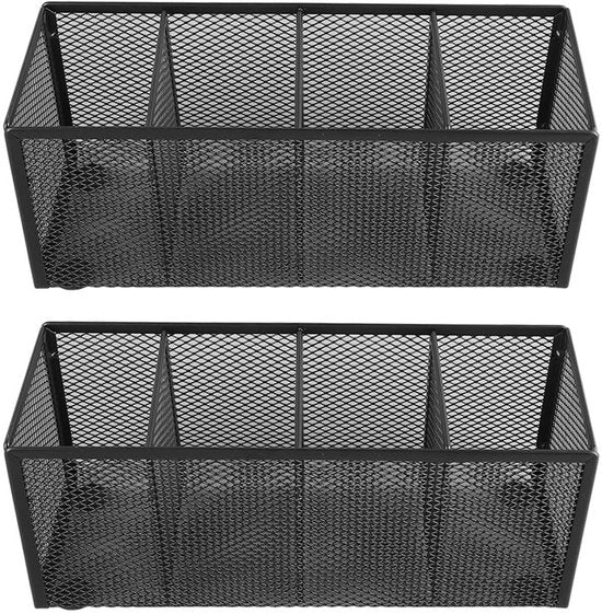 Organizzatore per ufficio - Pennaio per multifunzione - 4 Compartimenti - Costruzione metallica - Design elegante nero - Risparmio di spazio