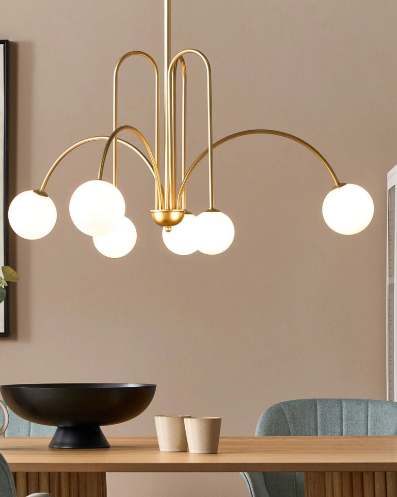 Lampadario in metallo oro e paralume in vetro stile moderno contemporaneo soggiorno sala da pranzo