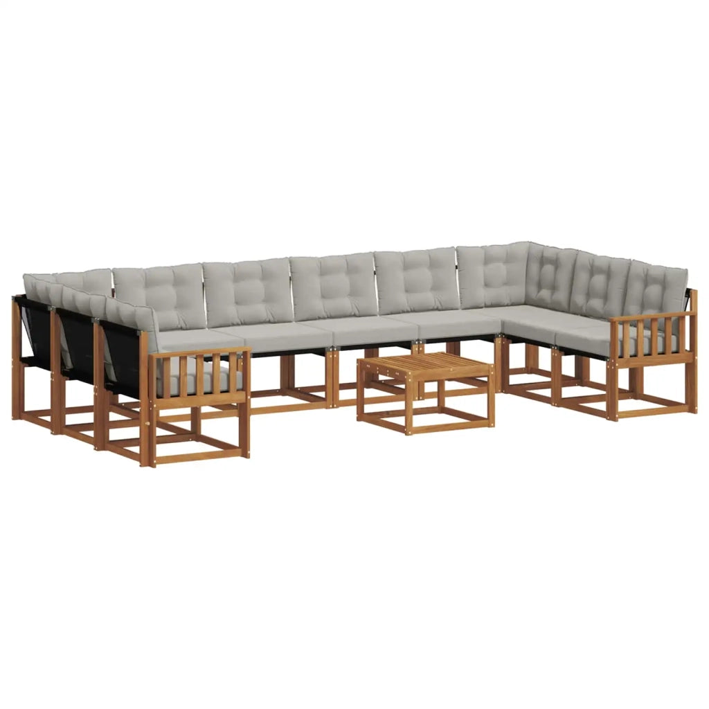 Set di divani da esterno 11 pcs Grigio Naturale e Chiaro